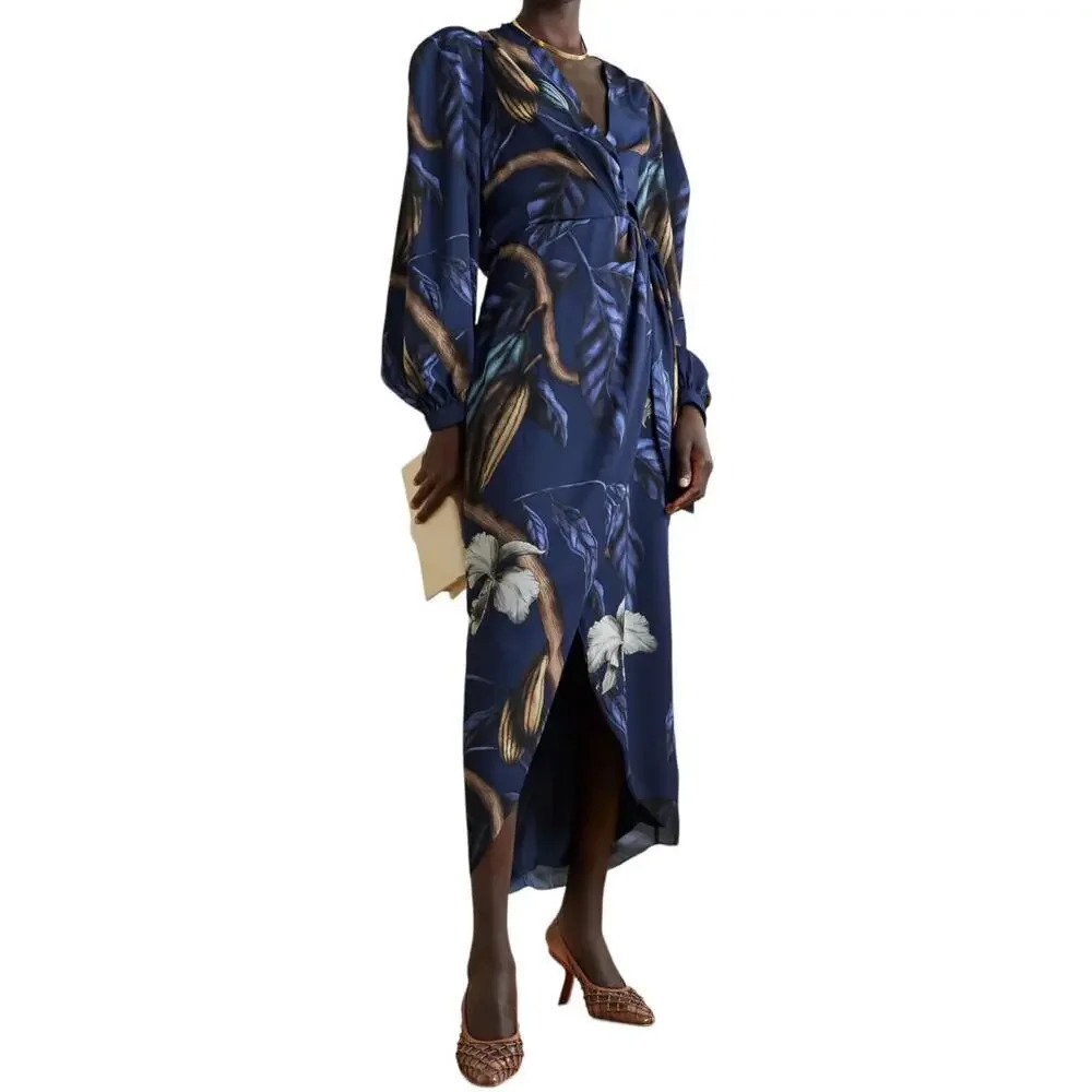 Johanna Ortiz Dress Reino Vegetal printed Satin Wrap Midi size 2